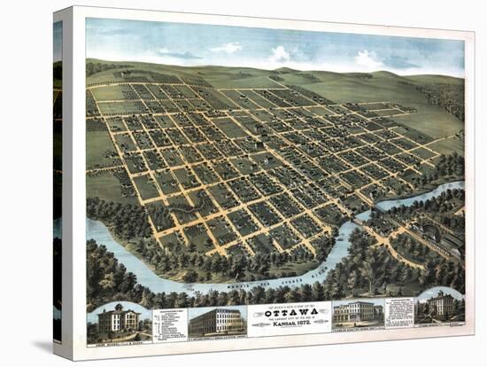 Ottawa, Kansas - Panoramic Map-Lantern Press-Stretched Canvas
