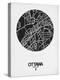 Ottawa Street Map Black on White-NaxArt-Stretched Canvas