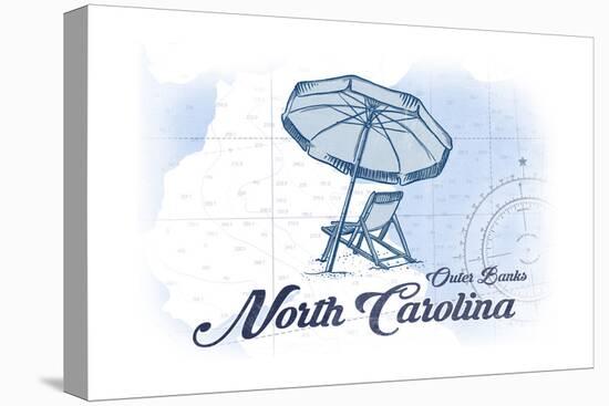 Outer Banks, North Carolina - Beach Chair and Umbrella - Blue - Coastal Icon-Lantern Press-Stretched Canvas