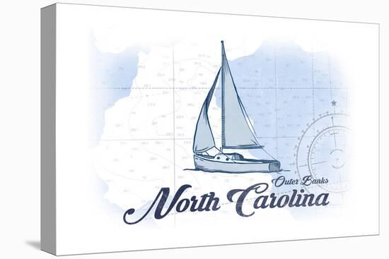 Outer Banks, North Carolina - Sailboat - Blue - Coastal Icon-Lantern Press-Stretched Canvas