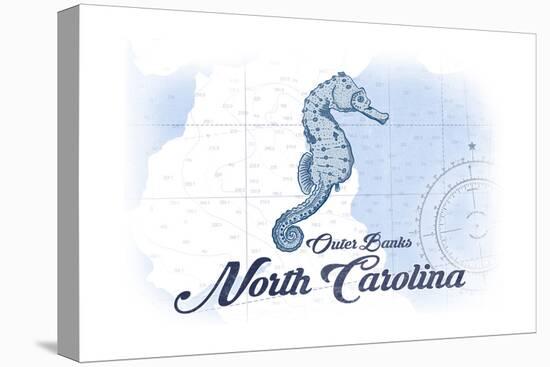 Outer Banks, North Carolina - Seahorse - Blue - Coastal Icon-Lantern Press-Stretched Canvas