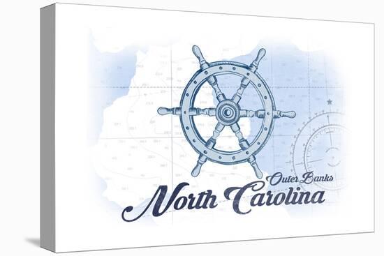 Outer Banks, North Carolina - Ship Wheel - Blue - Coastal Icon-Lantern Press-Stretched Canvas