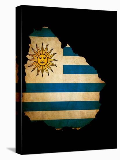 Outline Map Of Uruguay With Grunge Flag Insert Isolated On Black-Veneratio-Stretched Canvas