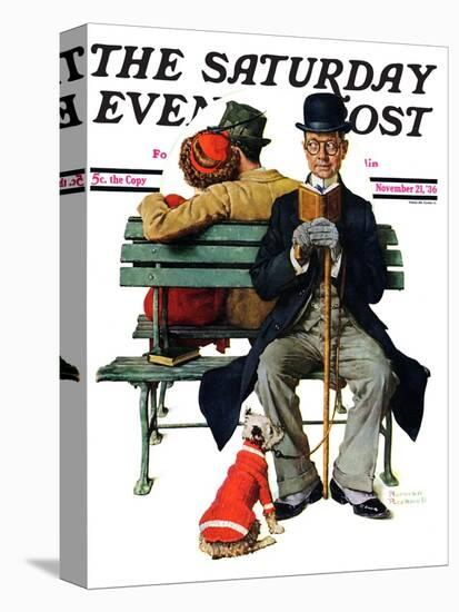 "Overheard Lovers" (man on park bench) Saturday Evening Post Cover, November 21,1936-Norman Rockwell-Premier Image Canvas