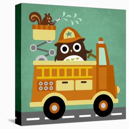 Owl in Firetruck and Squirrel-Nancy Lee-Stretched Canvas