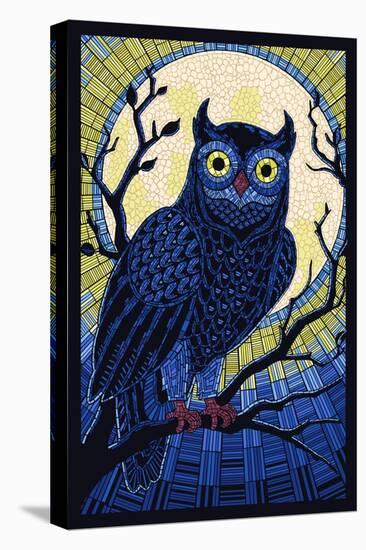 Owl - Paper Mosaic-Lantern Press-Stretched Canvas