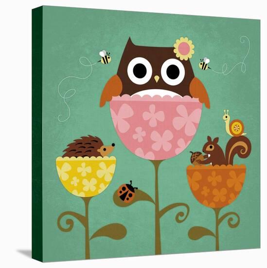 Owl, Squirrel and Hedgehog in Flowers-Nancy Lee-Stretched Canvas