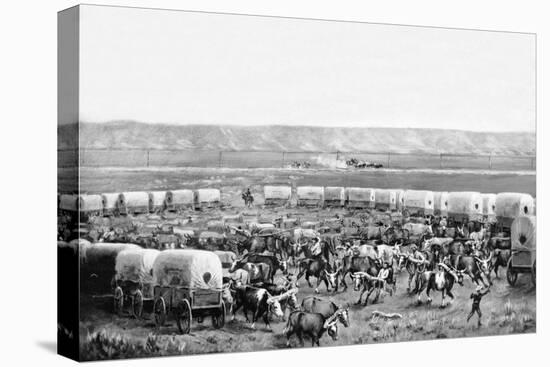 Oxen Being Yoked up in a Corral of Covered Wagons in a Painting by W. H. Jackson, Scotts Bluff, Neb-William Henry Jackson-Premier Image Canvas