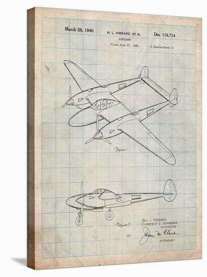 P-38 Airplane Patent-Cole Borders-Stretched Canvas