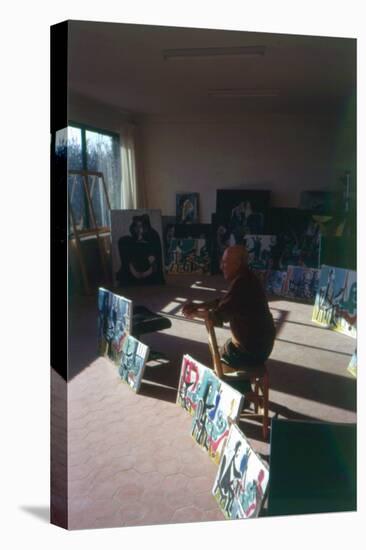 Pablo Picasso (1881-1973) in His Studio Surrounded by His Series 'Le Peintre et Son Modele'-French Photographer-Premier Image Canvas