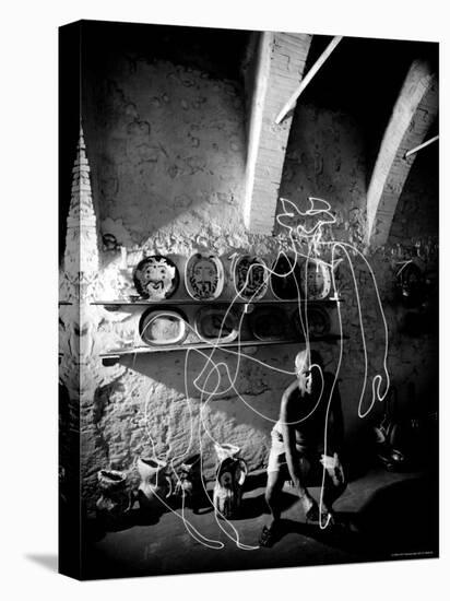 Pablo Picasso Drawing a Centaur in the Air with a Flashlight at Madoura Pottery-Gjon Mili-Premier Image Canvas