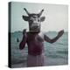 Pablo Picasso Wearing a Cow's Head Mask on Beach at Golfe Juan Near Vallauris-Gjon Mili-Premier Image Canvas