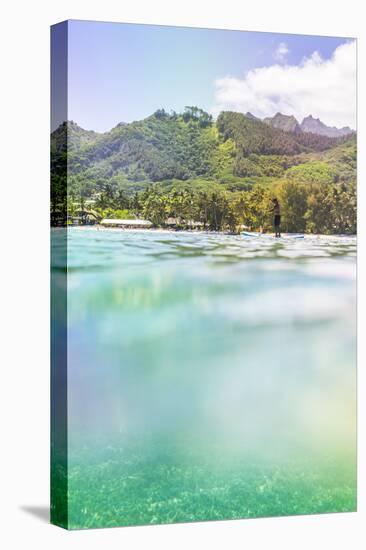 Paddleboarding in Muri Lagoon with Rarotonga in the Background, Cook Islands, Pacific-Matthew Williams-Ellis-Premier Image Canvas