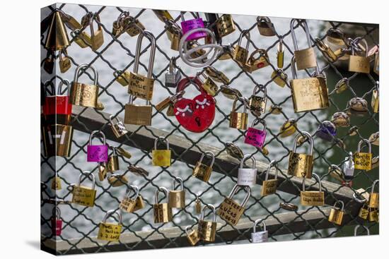 Padlocks Left By Lovers Cover Paris' Pont Des Arts Pedestrian Bridge. Paris, France-Karine Aigner-Premier Image Canvas