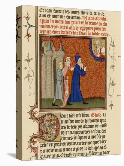 Page from a French Bible History Showing God Telling Abraham What He is to Do-null-Stretched Canvas