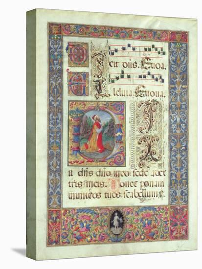 Page from a Manuscript with a Historiated Initial 'D' Depicting King David, C.1480 (Vellum)-Giuliano Amadei-Premier Image Canvas