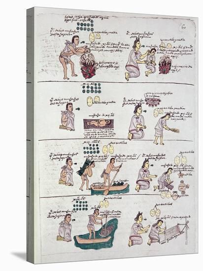 Page from the Codex Mendoza, Showing Discipline and Chores Assigned to Children, Mexico, c.1541-42-null-Premier Image Canvas