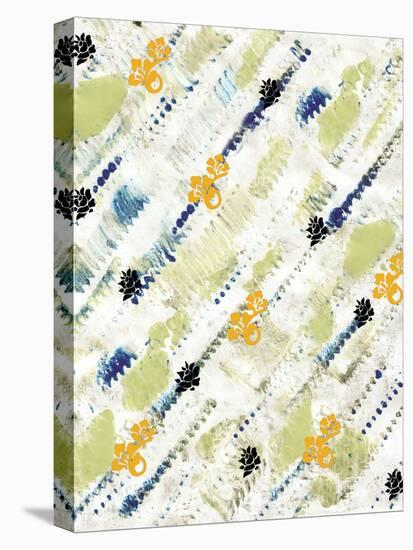 Painted Pattern textures in Greens and Yellows with Yellow floral-Bee Sturgis-Stretched Canvas