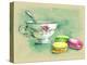 Painted Watercolor French Dessert Macaroons and a Cup of Tea-lozas-Stretched Canvas