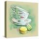 Painted Watercolor French Dessert Macaroons and Tea Cups-lozas-Stretched Canvas