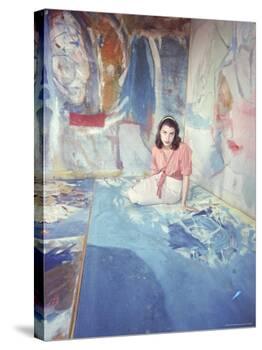 Painter Helen Frankenthaler Sitting Amidst Her Art in Her Studio-Gordon Parks-Premier Image Canvas