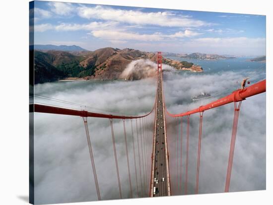 Painter on the Golden Gate Bridge, San Francisco-null-Stretched Canvas