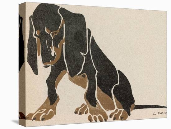 Painting in Black and Brown Colours of a Sitting Dachshund Gazing-L. Rohlwein-Premier Image Canvas