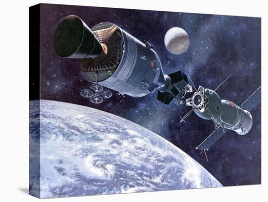 Painting of Apollo-Soyuz Test Project, Docking of US's Apollo Capsule and USSR's Soyuz Spacecraft-null-Stretched Canvas
