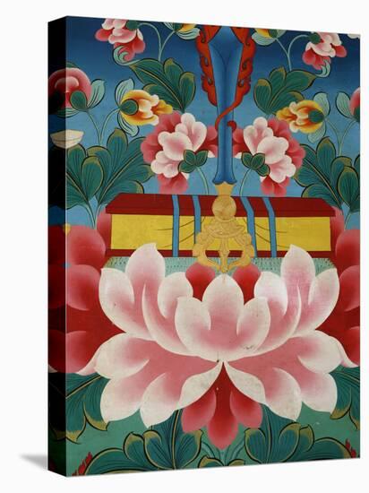 Painting of Lotus Flower, Sword of Knowledge and Sacred Text, Kopan Monastery, Kathmandu-Godong-Premier Image Canvas