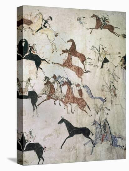 Painting on hide depicting a horse-stealing raid, Native American, Plains Indian, c1880-Werner Forman-Premier Image Canvas