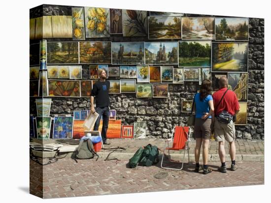 Paintings Displayed on the Old City Walls Near Florians's Gate, Krakow (Cracow), Poland-R H Productions-Premier Image Canvas