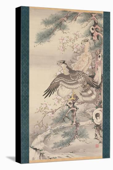 Pair of Hawks with Branch and Blossoms-Soga Shohaku-Premier Image Canvas