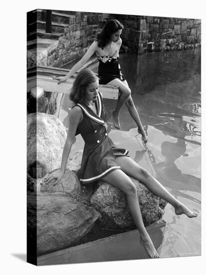 Pair of Models Showing Off New Bathing Suits on the Banks of the River-Nina Leen-Premier Image Canvas