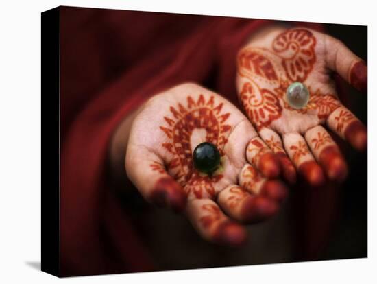 Pakistani Girl Displays Her Hands Painted with Henna Paste-null-Premier Image Canvas