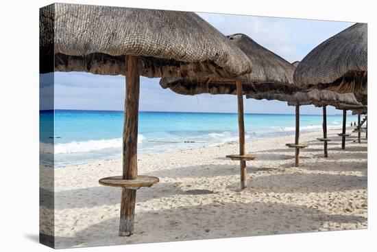 Palapas Lined up on the Beach, Cancun, Mexico-George Oze-Premier Image Canvas