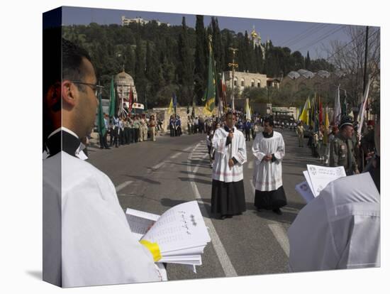Palestinian Priests Heading the Palm Sunday Catholic Procession, Mount of Olives, Jerusalem, Israel-Eitan Simanor-Premier Image Canvas