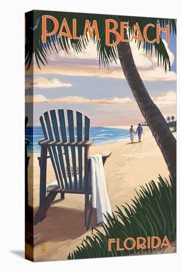 Palm Beach, Florida - Adirondack Chair on the Beach-Lantern Press-Stretched Canvas