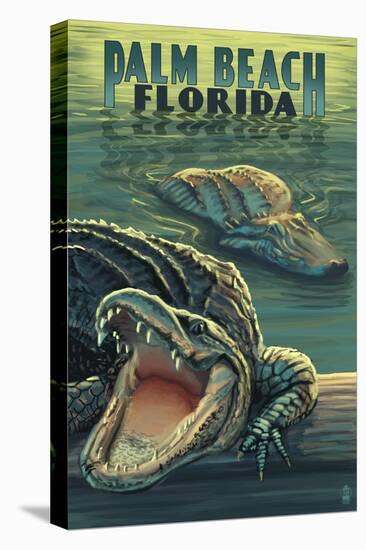 Palm Beach, Florida - Alligator Scene-Lantern Press-Stretched Canvas