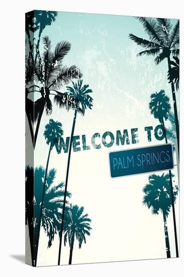 Palm Springs, California - Street Sign and Palms-Lantern Press-Stretched Canvas