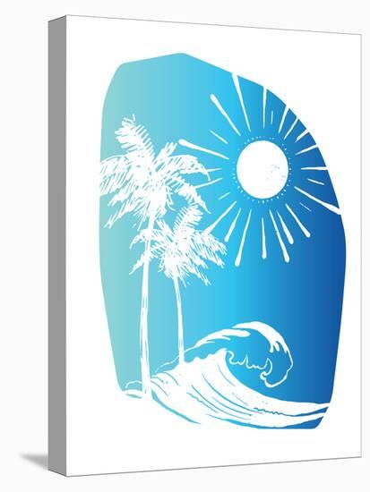 Palm Tree Sun Waves Blue-Jennifer McCully-Stretched Canvas
