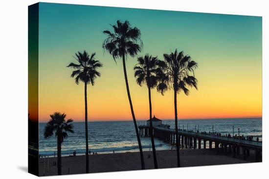 Palm Trees at Manhattan Beach. Vintage Processed. Fashion Travel and Tropical Beach Concept.-lucky-photographer-Premier Image Canvas