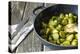 Pan-Fried Brussels Sprouts in Cast-Iron Frying Pan on Wooden Table-Jana Ihle-Premier Image Canvas