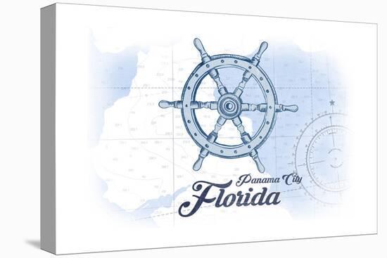 Panama City, Florida - Ship Wheel - Blue - Coastal Icon-Lantern Press-Stretched Canvas