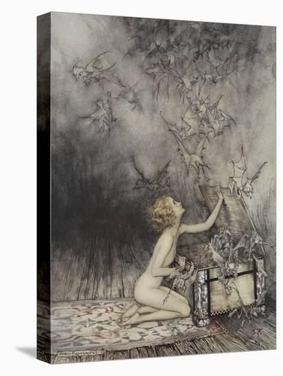 Pandora Opening a Box, From Which Flies Bats-Arthur Rackham-Premier Image Canvas