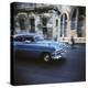 Panned Shot of an Old Blue American Car, Havana, Cuba, West Indies, Central America-Lee Frost-Premier Image Canvas