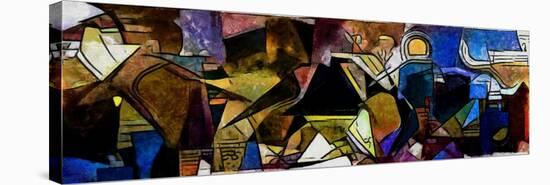 Panoramic Abstract Geometric Painting in the Style of Picasso. Oil on Canvas with Elements of Paste-Hare Krishna-Stretched Canvas