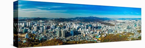 Panoramic aerial view of Seoul South Korea Skyline Asia - view from Seoul Tower hilltop-null-Stretched Canvas