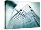 Panoramic and Perspective Wide Angle View to Steel Blue Background of Glass High Rise Building-Vladitto-Stretched Canvas