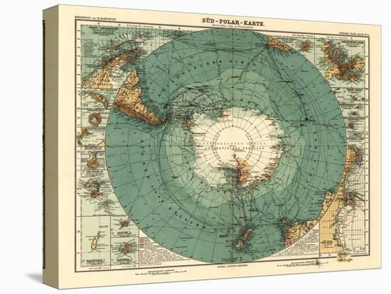Panoramic Map of Antarctica - Anartica-Lantern Press-Stretched Canvas