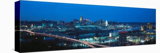 Panoramic Night Shot of Cincinnati Skyline and Lights-null-Stretched Canvas